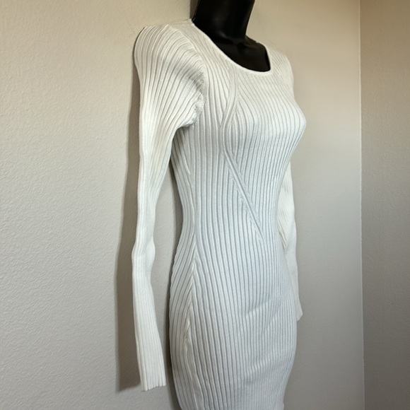 Princess Polly Nicky White Long Sleeve Ribbed Knit Side Slit Midi Sweater Dress - Picture 6 of 10